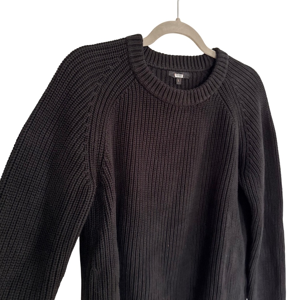 Quince Organic Cotton Fisherman Crew Sweater Black Large Chunky Minimalist